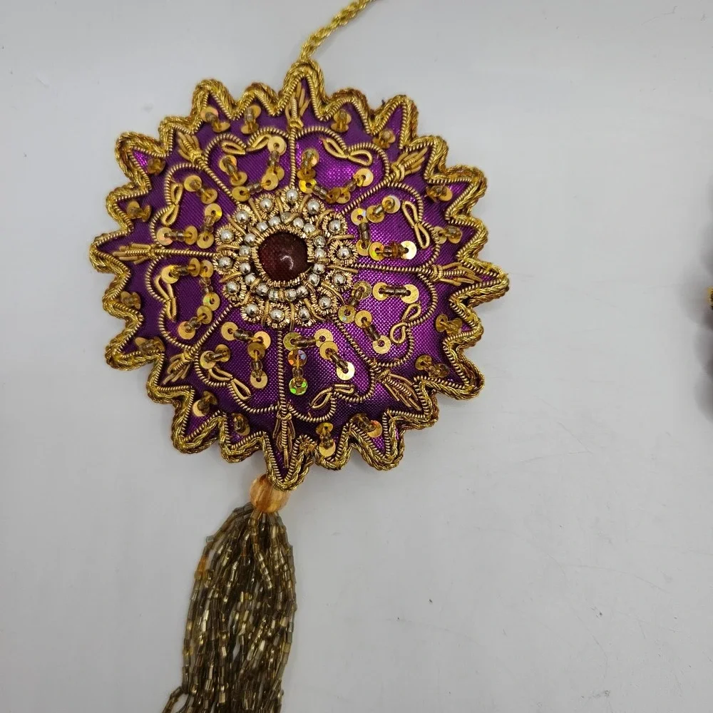 Vintage Purple & Gold Beaded‎ Tassel Ornaments Set of 2 Handmade Boho